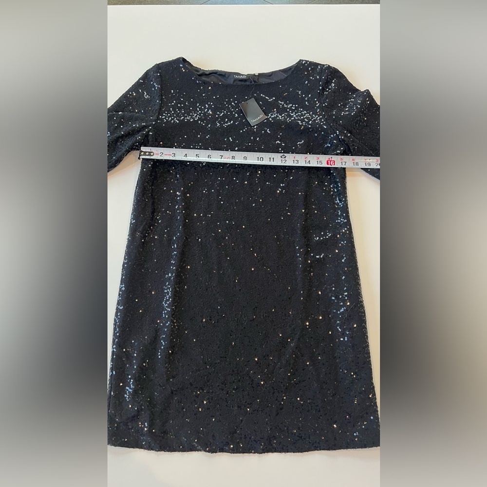 NWT Tahari Sequin Black Tunic Dress 3/4 Sleeve Size Small - Picture 6 of 12